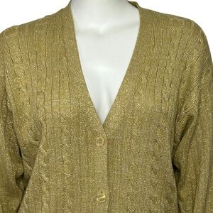 Vintage Gold Cardigan Kathryn Deene Metallic Sweater Women's 14/16 Wool Blend